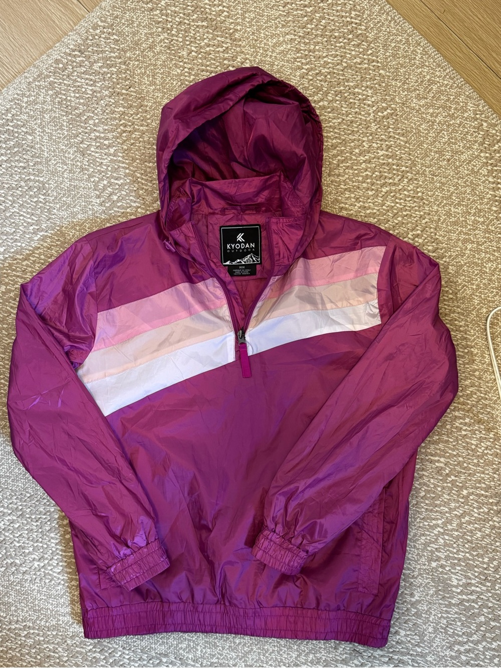 Outdoor Half-Zip Pullover Windbreaker Hooded Jacket Medium Pink